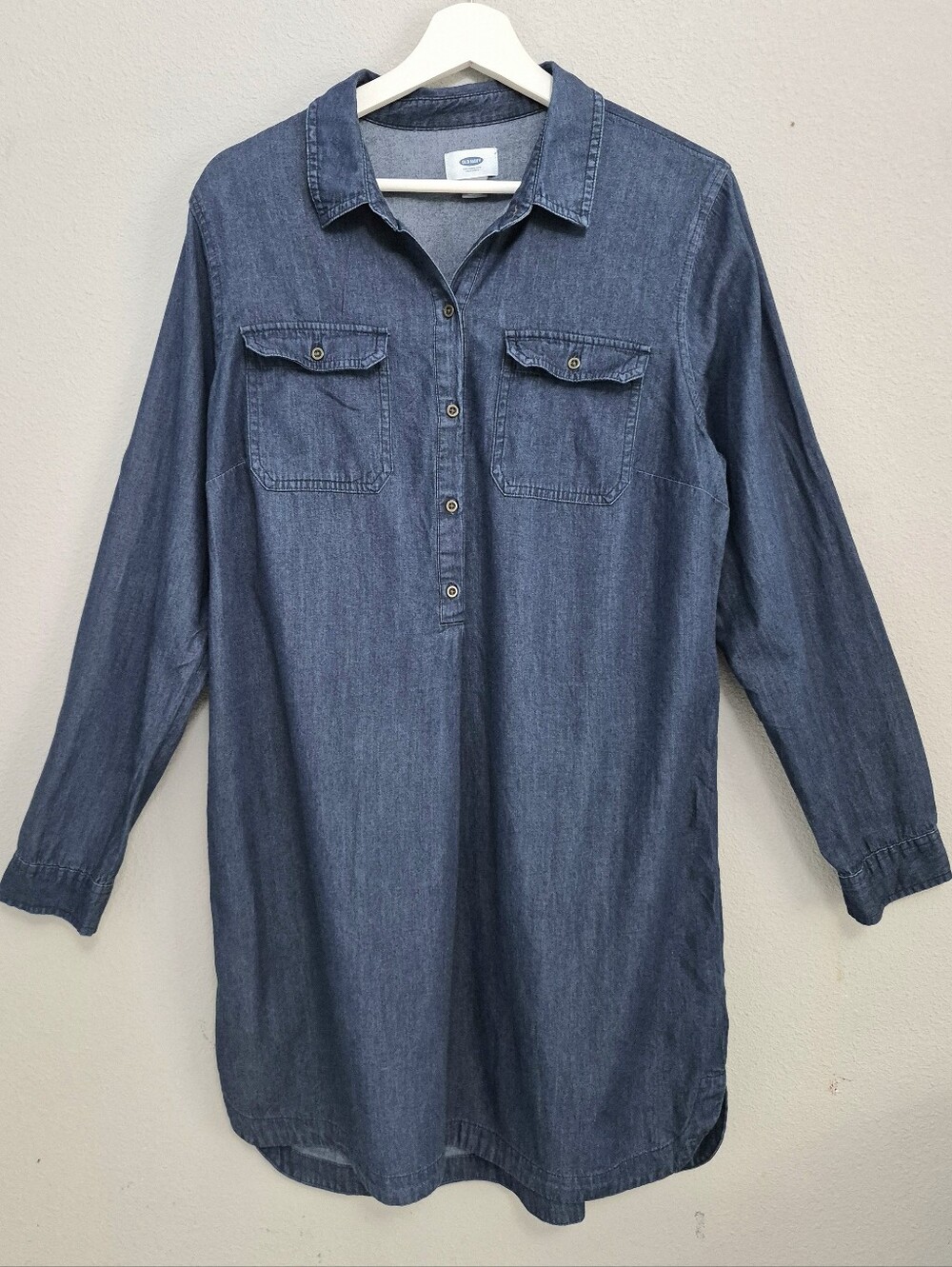 Old Navy Blue Chambray Light Denim Popover Tunic Shirt Dress Large
